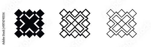 Abstract geometric rhombus pattern icon set. Interlocking diamond shapes texture on white background.