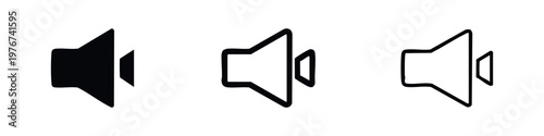 Speaker output volume icon set. Audio symbol in different styles on white background.