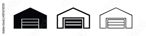 Garage icon set for housing and storage. Car shed and building symbols.