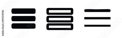 Modern hamburger menu icon collection. Navigation, expand, and collapsed menu symbols.