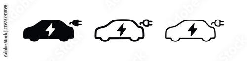 Hand-drawn electric car charging icons set. Vector illustration of EV vehicle and charging symbols, representing sustainable transport.