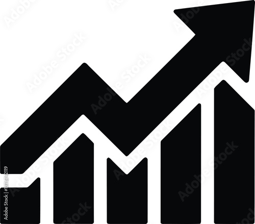 Bar chart icon with upward trend arrow, representing business growth, financial success, and positive performance metrics
