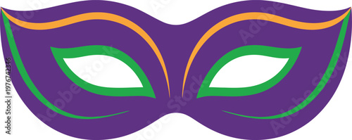 Mardi gras masquerade mask with purple, green, and orange colors