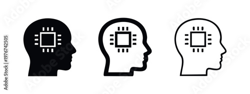 Human head with chip icons: solid black, outline with fill, and simple outline