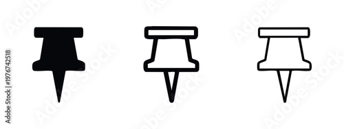 Push Pin Icons: Solid Black, Outline, and Filled Outline
