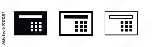 Calculator Icons: Solid Black, Outline, and Filled Outline