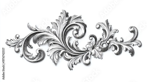 Intricately carved baroque ornamental arabesque swirl with flourishing floral details