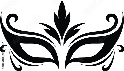 Elegant masquerade mask silhouette with ornate floral details