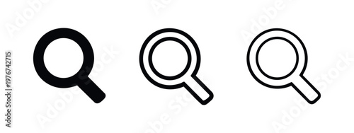 Magnifying glass icons: solid, outlined and filled outline
