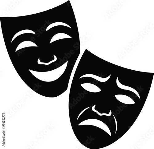 Theater masks icon, comedy and tragedy masks, vector illustration