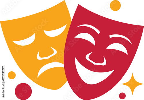 Comedy and tragedy theater masks icon, vector illustration of drama masks representing acting and performance art