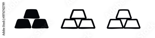 Stack of gold bars icons: solid, outlined, and filled outline