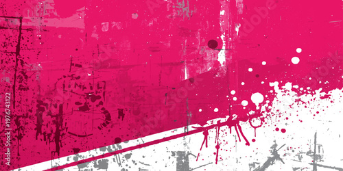 A vintage aged grunge wall background featuring a dirty red paint splash texture with artful ink splatters and a weathered paper pattern design