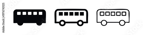 Set of three bus icons: solid black, outline with fill, and line art