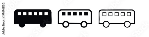 Set of three bus icons: solid black, outline with fill, and line art