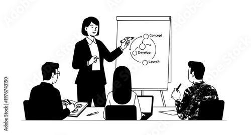 Top view business team meeting around table flat vector collaboration office concept