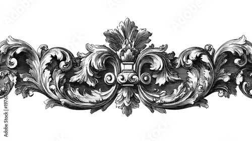 Baroque ornamental border design with intricate floral arabesques