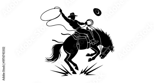 Cowboy riding bucking horse silhouette vector rodeo action western illustration