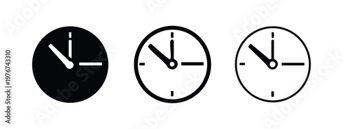 Wall clock icons with quarter hour marks set isolated on white background