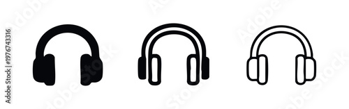 Music headphones icons set for audio and entertainment isolated on white