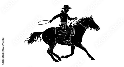 Dynamic cowboy riding galloping horse silhouette vector isolated minimalist western action design