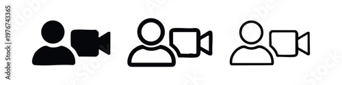 Video conferencing icons: person with camera, glyph, outline