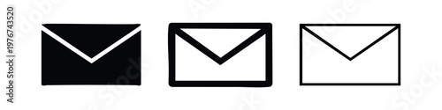 Three envelope icons in different styles: solid, outlined, and hand-drawn