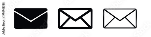 Three email icons in solid, thick outline, and thin outline styles