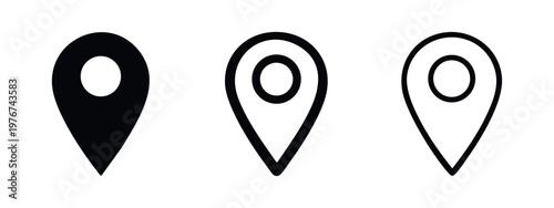Three map pointer icons in solid, thick outline, and thin outline variations