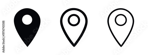 Three location pin icons: solid, thick outline, and thin outline