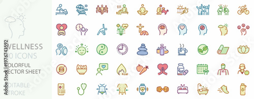 Wellness Icons A Comprehensive Collection of 50 Colorful and Editable Illustrations for Health and Self-Care