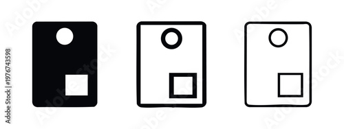 Three icons: solid, outlined, and sketchy door knobs with circles and squares.