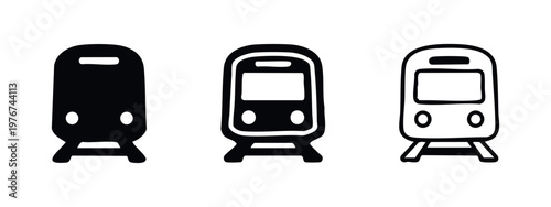 Modern Train Front View Icons for Rail Transportation and Travel