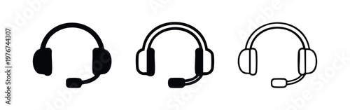 Customer Service Headset Icons Set - Solid and Outline Call Center Symbols