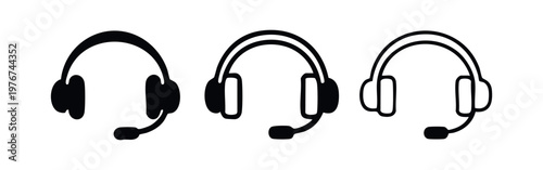 Telemarketing Headset Icons Set - Modern Communication and Support Symbols