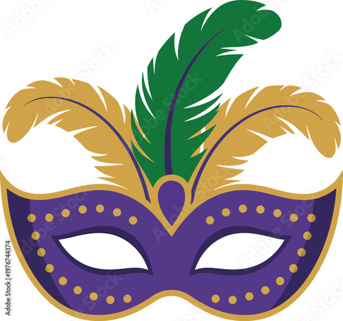 Mardi gras masquerade mask with colorful feathers