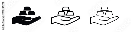 Gold Bar Ingots in Hand Icons - Business Investment and Savings Symbols