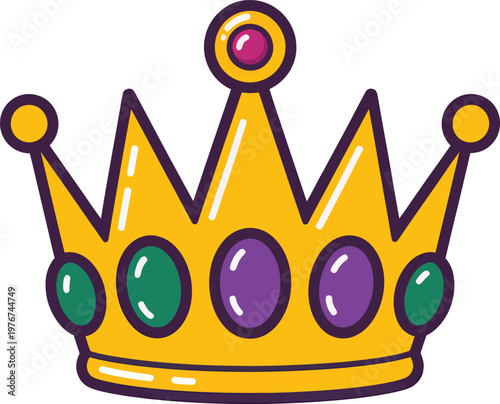 Cartoon golden crown with colorful gemstones