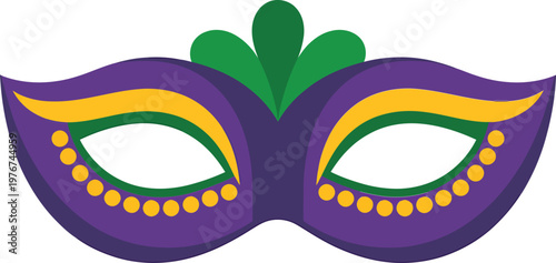 Mardi gras masquerade mask with purple, green, and gold colors, traditional festive carnival accessory for celebration and party