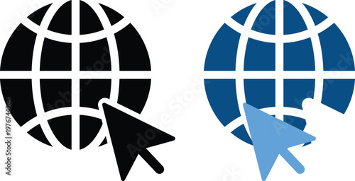 Visit Website Icon Set.  Online Connection Symbols. External link and web browser symbols. Global web and link icons. Redirect and internet access design
