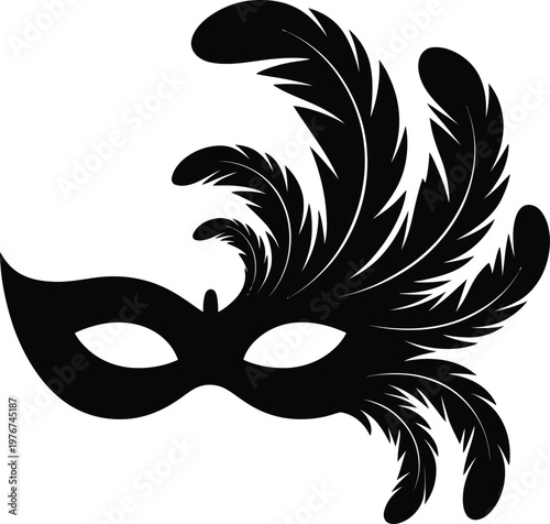 Black masquerade mask with feathers