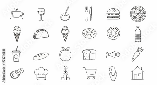 Hand-Drawn Food and Drink Icons - A Culinary Collection.