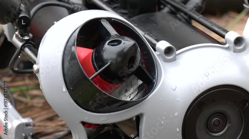 Professional Drone for Emergency Rescue Services, Exploration, Fishing and Filming. Exploring underwater river world using remote drone. 
