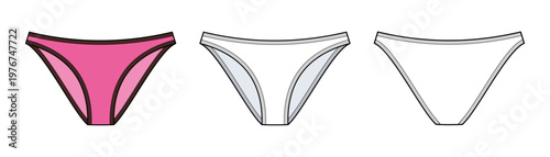 Moderate Brazilian Cut Bikini Bottom Vector Template, Wide Back Swimwear Fashion Flat Design