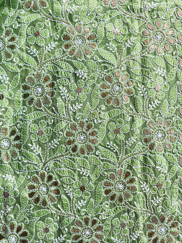Chikankari  all over floral embroidery on cotton fabric with gotta patti embroidery