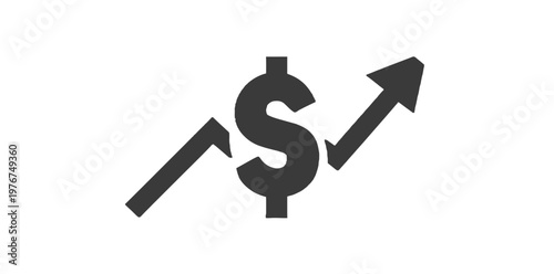 Minimalist black dollar sign graphic featuring an ascending arrow to symbolize currency appreciation, stock market gains, and business prosperity.