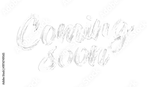Artistic white hand-drawn brushstroke lettering of the phrase Coming Soon isolated on a plain background for marketing teasers and website launches.