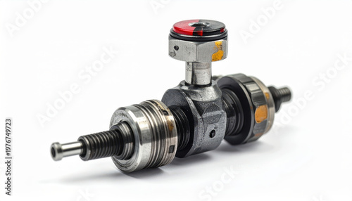Car insurance accident estimate injector valve part focus on precise metal component safety concept