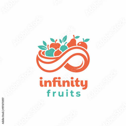 This vibrant logo design symbolizes infinity using fruit elements, blending colors harmoniously to depict freshness, abundance, and vitality in brand representation.