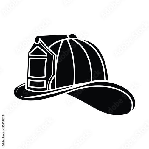 Solid Black Firefighter Helmet Silhouette Vector Illustration
